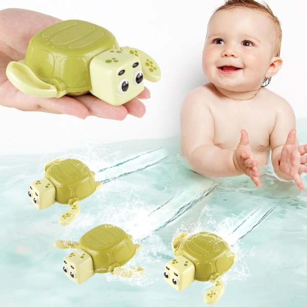 Söta upprullningsbara badleksaker, flytande upplindade djurleksaker, vattenleksaker för nyfödd baby , poolleksak för toddler (grön sköldpadda 1 st)