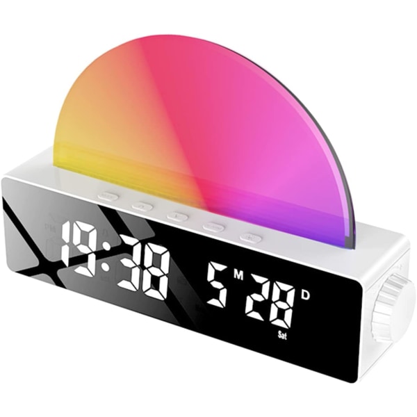 Digitaalinen kello LED-kello valonäytöllä Lämpötila Päivämäärä Digitaalinen herätyskello makuuhuoneen auringonnousun simulointiin suuri näyttö, A
