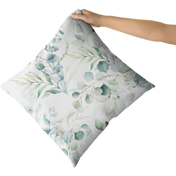 Vårgrön salviablad kuddfodral 18x18 set om 2, eukalyptus blommig akvarell kuddfodral, grå sjöskum blad tryck prydnadskuddar överdrag