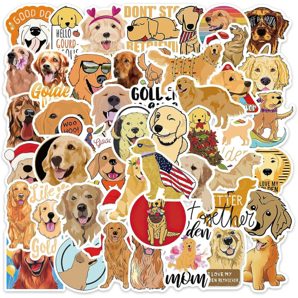 Golden Dog Stickers -50 Pack Cute Stickers Husky Waterproof Golden Hair Stickers Vannflaske Laptop Utendørsdekorasjon for barn og ungdom