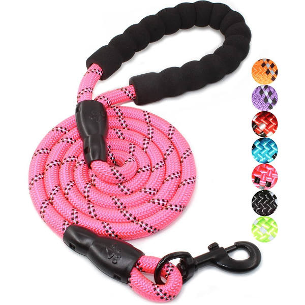 Hundehalsbånd med komfortabelt polstret håndtak og svært reflekterende tråder for små, mellomstore og store hunder (5FT-1/2'', rosa)