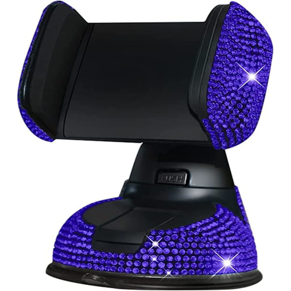 2 stk. Krystal Rhinestone Mobiltelefonholder Diamant Mobiltelefonholder Bilnavigation Beslag Sugerotation Kop Telefonholder (Farve: Blå)