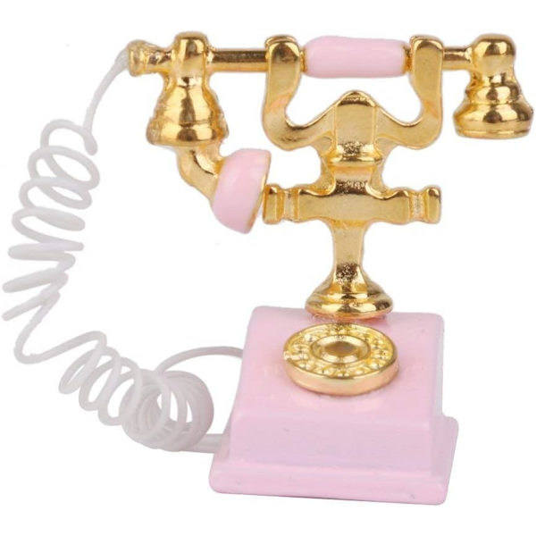 Retro 1/12 Dockhus Dekor Miniatyr Retro Telefon Vintage Telefon Rosa Kreativt och Utsökt Hantverk Vackert och Attraktivt