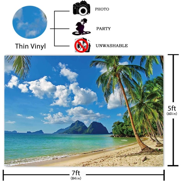 5x3ft Kesäinen trooppinen ranta tausta Seaside Island Palm Trees Valokuvaustausta Kuva varten Sininen Meri Taivas Auringonpaiste Luau Teemalla