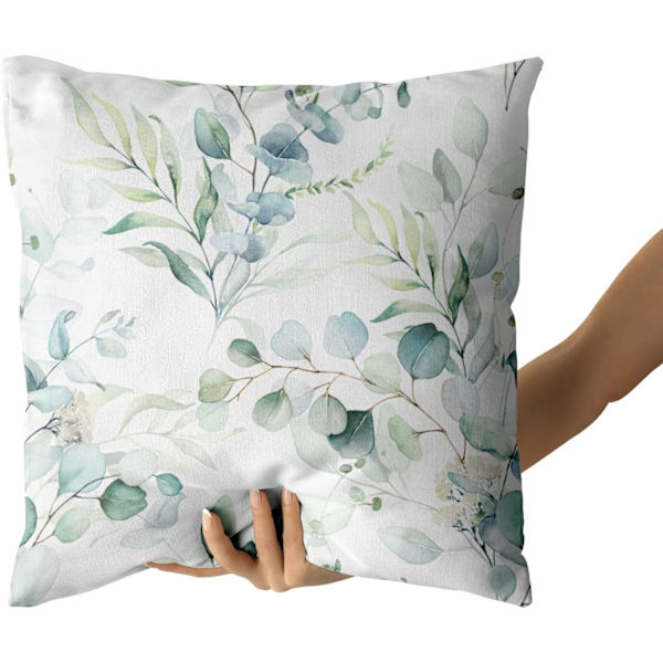 Vårgrön salviablad kuddfodral 18x18 set om 2, eukalyptus blommig akvarell kuddfodral, grå sjöskum blad tryck prydnadskuddar överdrag