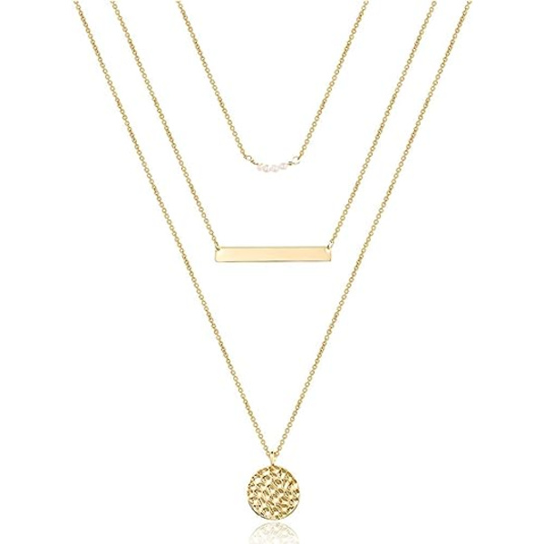 Fint Lagdelt Choker Halskæde, Håndlavet 14K Guldbelagt  Multilayer Bar Disc Halskæde Justerbar Lagdeling Choker Halskæder til Kvinder