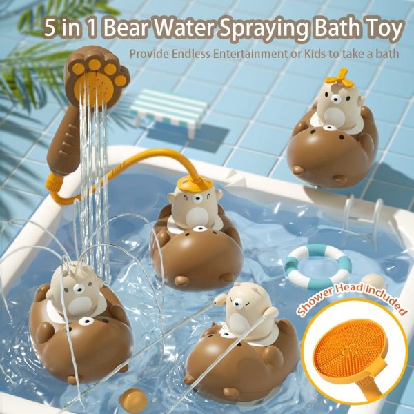 Badleksaker för småbarn 3-4 år, 5 lägen Bear Sprinkler Badkarsleksaker Presenter med duschhuvud