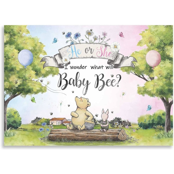 7*5 fot, Klassisk bjørn babyshower bakgrunnsbanner festutstyr dekorasjoner, blå eller rosa ballong kjønnsavsløring fotobakgrunn