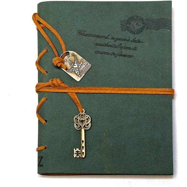 Anteckningsbok för läderskrivande dagbok, klassiska vintage -skissbokgåvor med ofodrade resejournaler att skriva i anteckningsbok gästbok, mörkgrön
