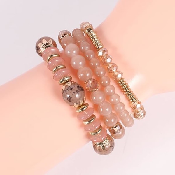 Stapelbara armband för kvinnor Set, flickor Stretch Multilayer Stack Beads Färgglada pärlstava berlockarmband Girl Handgjorda smycken