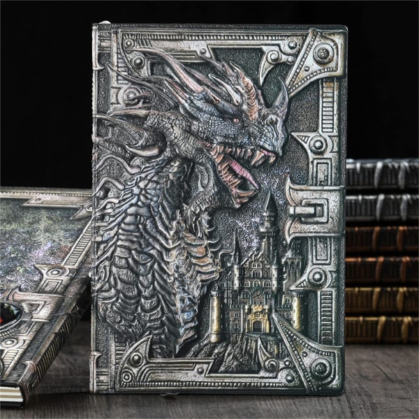 3D-drage præget notesbog, håndlavet notesbog med hårdt omslag, daglig notesbog, rejsedagbog, RPG-tilbehør, gave til DM'er og D&D-spillere