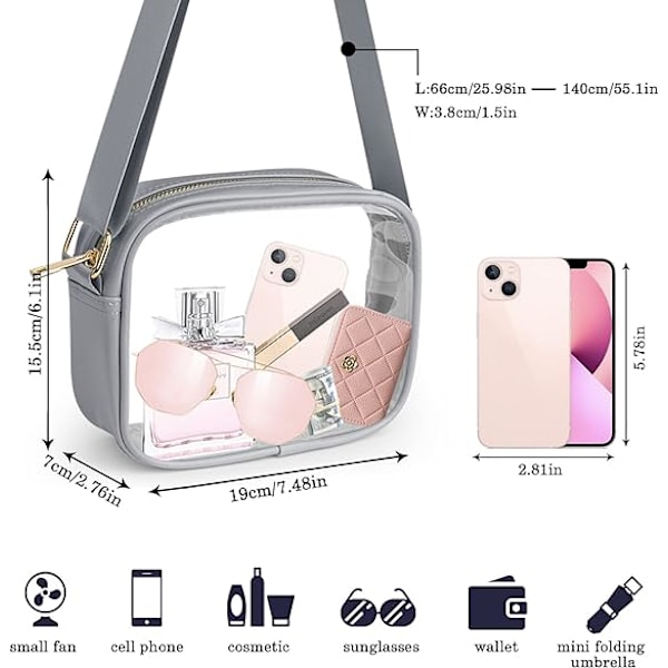 Läpinäkyvä crossbody-laukku, stadionille hyväksytty läpinäkyvä käsilaukku konsertteihin, urheilutapahtumiin ja festivaaleille