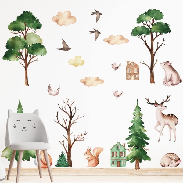 Woodland Forest Animals Friends Wall Decals Dekorationer til Børns Soveværelse, Legestue, Børneværelse, Baby Shower Gaver