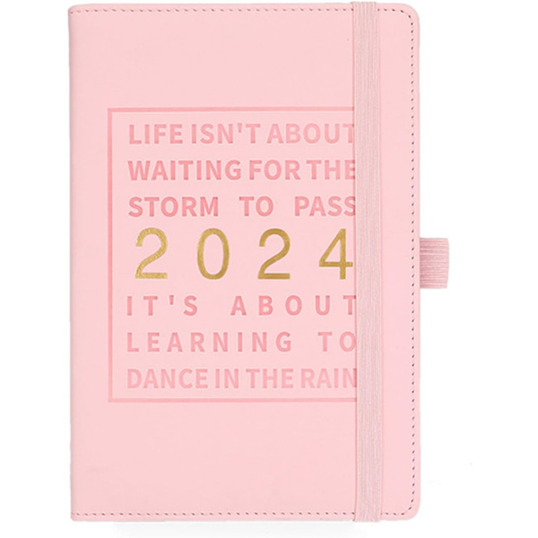 2024 Planlægger Kunstlæder Cover 12 Månedlige Ugentlige Agenda Notesbog med Elastisk Lukning Loop Serie Agenda Notesbog, PINK, 1stk
