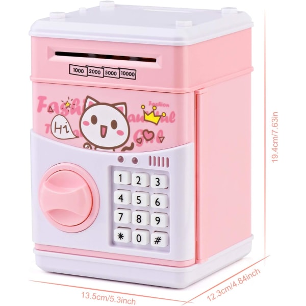 Elektronisk kat sparegris til børn Kontant tegneserie pengeautomat pengesparebank til børn med adgangskode og musik Fantastisk gavelegetøj (pink)