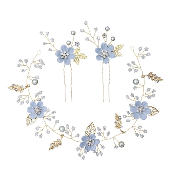 3kpl set koristeelliset hiusklipsit set häät tiaradecor set hääpäähine Morsius Kukat Hiusneula-tarvikkeet Päähineet Sininen morsian