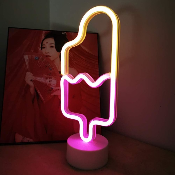 Popsicle Shaped Neon Light LED Neon Signs Light Art Decorative Neon Lamp with Base for Room Hose Recreational Wedding Party Decoration