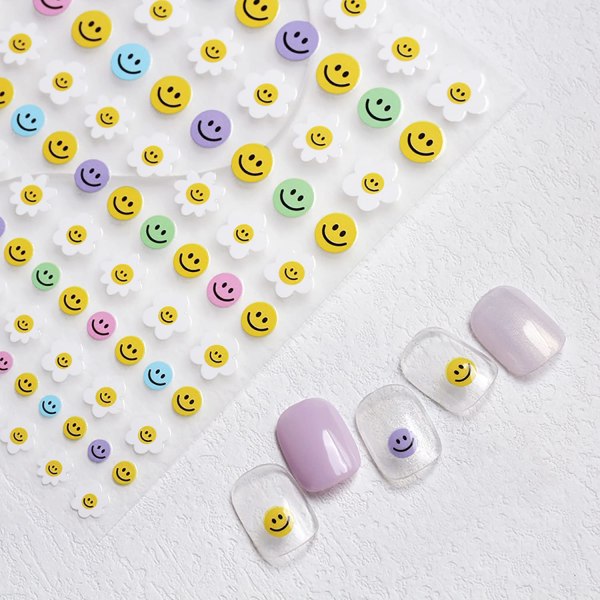 Søt Smile Nail Art-klistremerke Blomster Ansikt Nail Decal 3D Selvklebende Motetrend Glamour Gult Smile Face Nail Design Nail 5 stk.