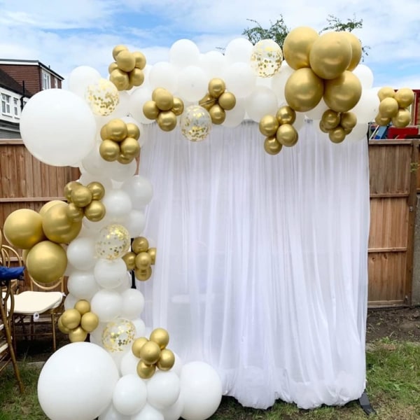 Hvitt gull konfettiballonger Garland Arch Kit, 120 STK 12in 10in 5in Latex Metallic Gold White Confetti ballongs for bursdag, bryllup