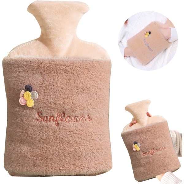 2L varmvattenflaska, stickad varmvattenflaska, varmvattenflaska med cover, idealisk för att minska muskel-, rygg- och menstruationssmärta (khaki)