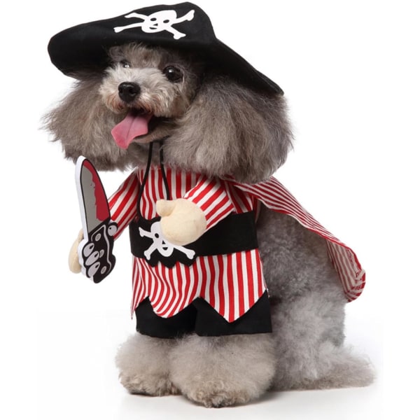 Hunde-Halloween-kostume -Spooktacular Cosplay-outfit til små-mellemstore hunde og katte med hat inkluderet - Tøj til kæledyrs Halloween-fest (Pirate,L)