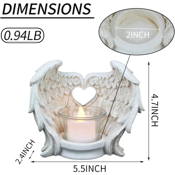 Angel Wings -teekynttilä, rukouskynttilänjalka, muistolahjat kodin sisustukseen (LED-teevalo ja kuppi mukana), valkoiset siivet