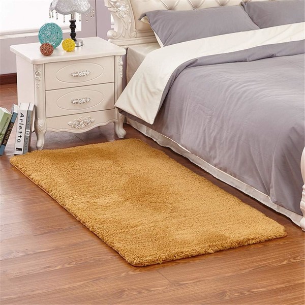 Shaggy sklisikkert teppe, sklisikre teppe i soverom stue, moderne teppe for stue soverom (khaki, 50 * 80 cm)