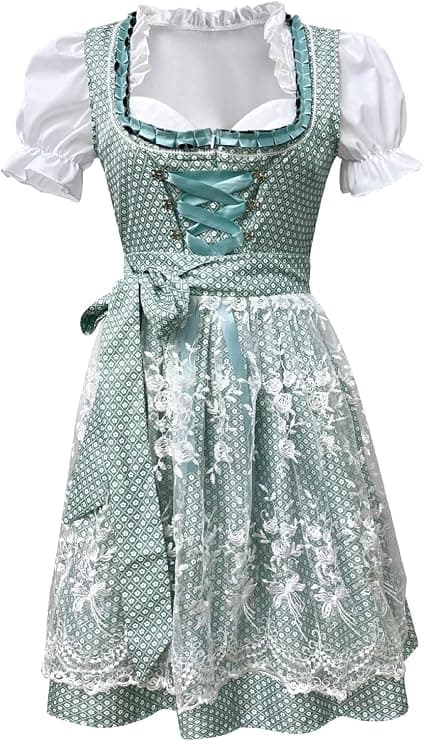 Dirndl til kvinder, traditionel midikjole til kvinder, dirndl-kjole med blonder inkl. dirndl-bluse og dirndl-forklæde, 3 dele, til Oktoberfest og green M