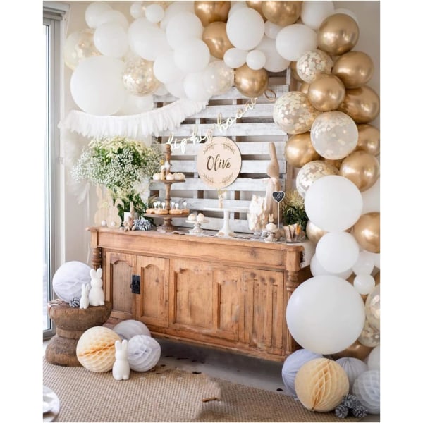 Vit och guld ballonggirlang kit, 60 st ballonggirlang ballonger dekorationer bakgrund perfekt för bröllop födelsedag babyshower bröllopsfest dekoration