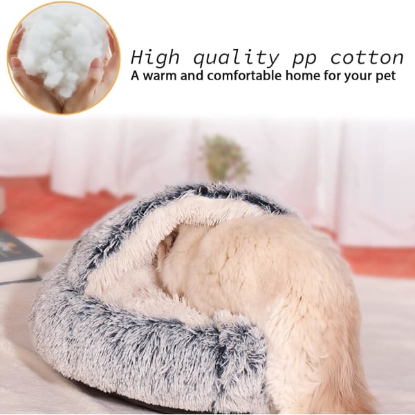 Fluffy plys beroligende seng til hunde under 10 kg, vaskbar angstdæmpende hundeseng til små mellemstore hunde, blød varm indendørs donutseng (65 cm, grå)