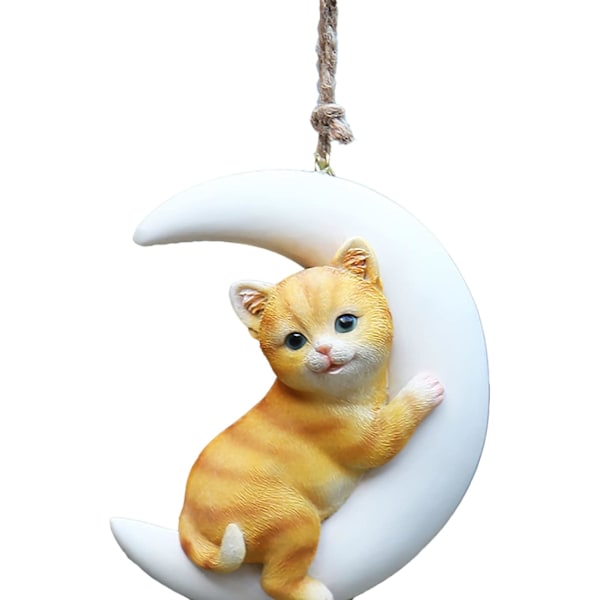 Kattfigur, Resin Moon Kittens Modellprydnad, Dekorativ Hängande Staty av Söta Katter Inomhus Utomhus Skulptur Dekor