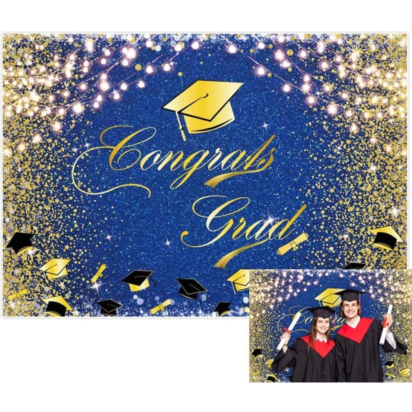 7x5ft Tillykke Grad Backdrop Class of 2023 Glitter Graduation Cap Baggrund til fest Prom Party Dekoration Tillykke banner
