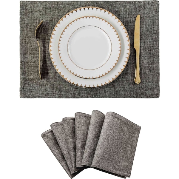 Linneservetter Set om 2, 48cm x 33cm, Värmebeständiga, Tvättbara och halkfria, för bordsdekoration, kök, restaurang, mörkgrå