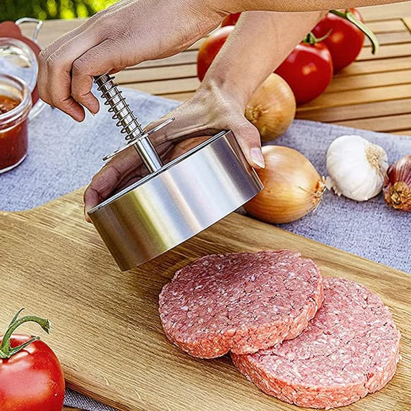 Hamburgerpresse i rustfrit stål, manuel, non-stick
