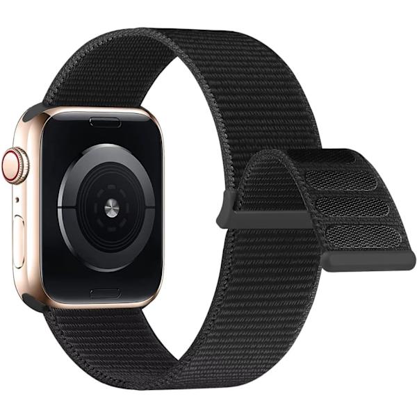 Kompatibel med Apple Watch-rem, Sport Nylon Loop-rem til kvinder og mænd til iWatch Series Ultra 8 7 6 5 4 3 2 1 SE (38/40/41mm, sort)