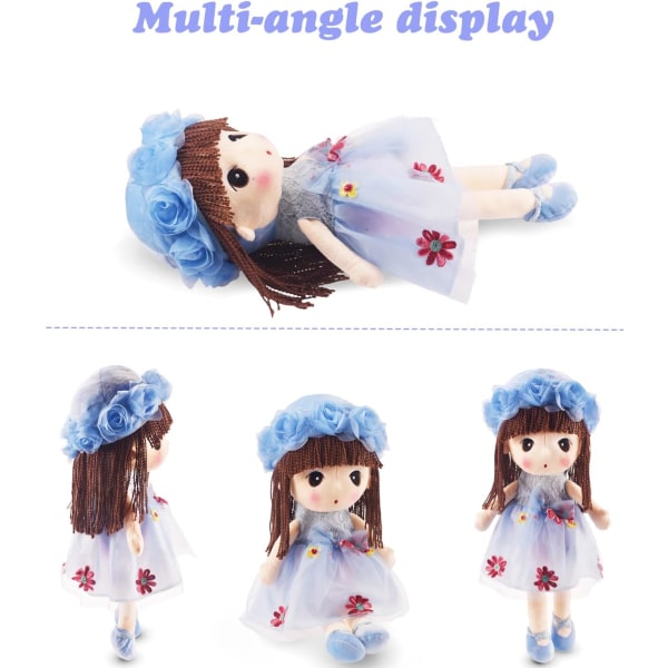 Kawaii täytetyt pehmeä kukkatyttö pehmolelu-nukke tyttöjen lahja, 18 tuumaa (sininen)