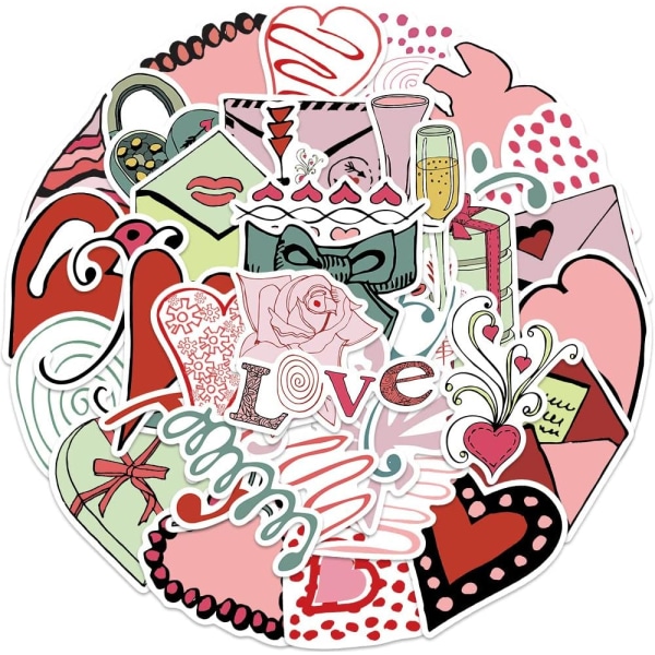 Rosa kärleksklistermärken för vuxna, kvinnor, flickor, tonåringar, vinyl, vattentät vattenflaska, klistermärken för bärbar dator, klippbok, datorjournal, telefon 41 st.