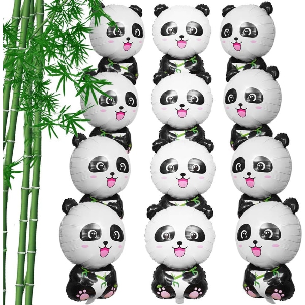 12 st Söta Pandaballonger, aluminiumfolie Mylar Zoo Jungle Djurballonger Pandafesttillbehör för Panda-tema Baby Shower Party Favoritdekorationer