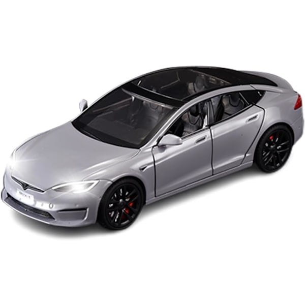 Model S Legetøjsbiler 1/24 Legering Støbt Modelbil, Træk Tilbage Model S Modelbil med Lys og Lyd, Tesla Stor Model S Bilmodel Legetøj Velegnet(Grå)