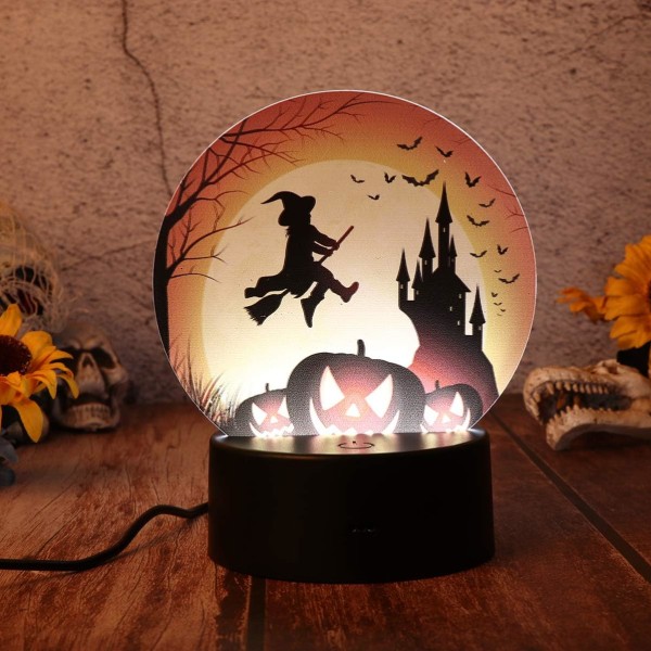 Halloween nattlys LED nattlampe gresskar heks nattbord nattlys dekorativ bordlampe lys gave til Halloween hjemmefest (uten batteri)