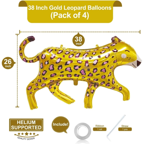 38 tommer guld leopard balloner folie dyreballoner tegneserie dyr leopard balloner til jungle safari tema baggrund fest dekorationer (pakke med 4)