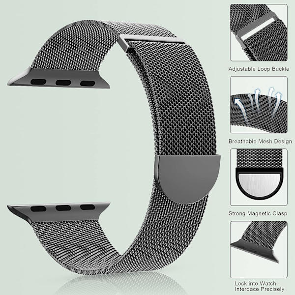 Kvinder og mænd, rustfrit stål mesh loop magnetisk spænde udskiftning til iWatch-remme (45mm/44mm/42mm/49mm, Regnbue).