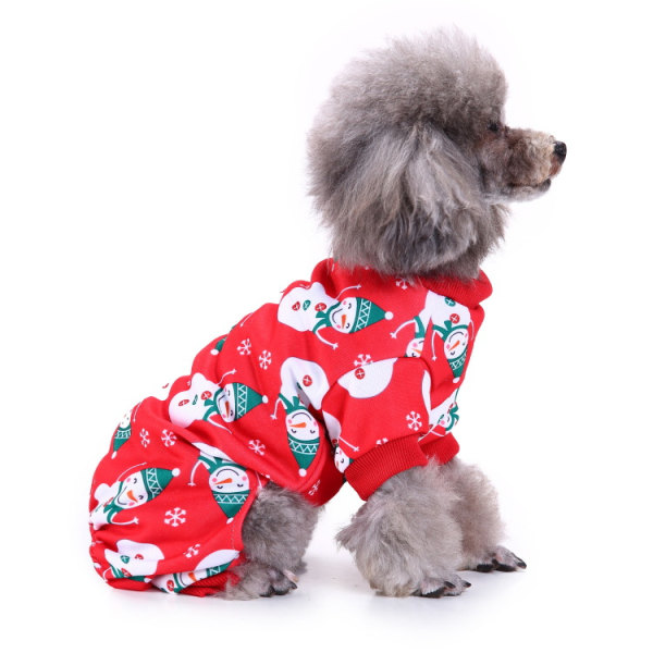 Søt snømann Reinsdyr Kjæledyrsklær Julepyjamasskjorter for hunder, rød rygglengde 12" store størrelser