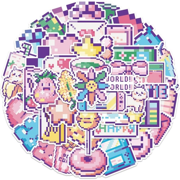 Kawaii Cartoon Pink Pixel Style Stickers för barn Tonåringar Vuxna Söta vattentäta vinyldekaler för vattenflaskor Laptop 45 st