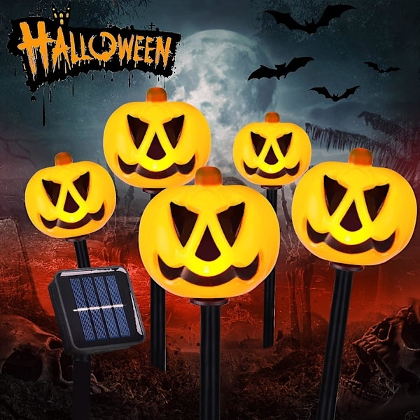 Halloween-kurpitsavajapaalut, 5 kpl, valaistut 3D-kurpitsat ulkokäyttöön, vedenpitävät puutarhaan, polulle ja pihan koristeluun