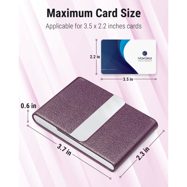 Visitkortholder, PU-læder visitkort-lomme, Metal Slim Navn RFID-blokerende visitkortholder med magnetisk lukning, lilla læder