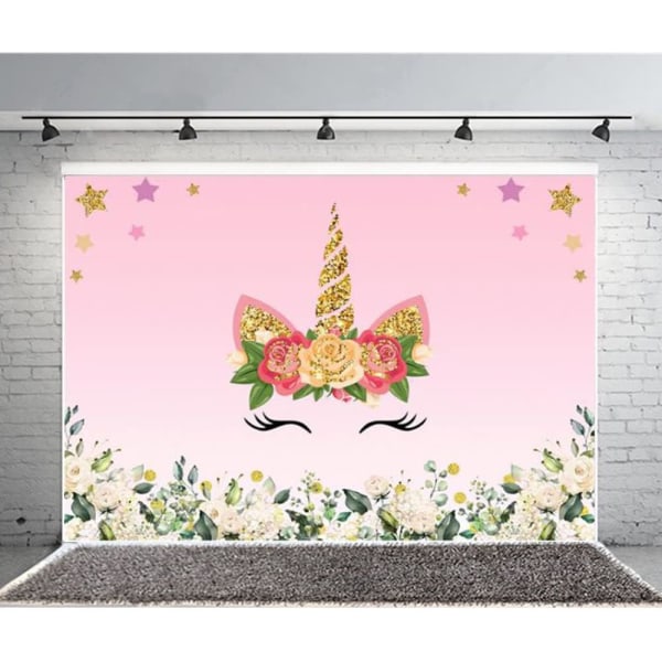 Kevät sarjakuva yksisarvinen kukka studio valokuvaus vaaleanpunainen tausta kangas tyttö syntymäpäiväjuhlat 3D lapset valokuva digitaalinen tausta (7x5FT/2.1x1.5m)