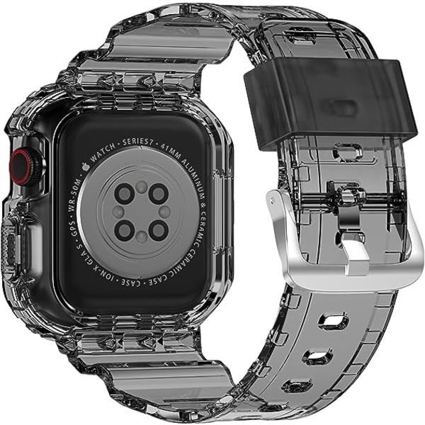 Kompatibel til krystalklare Apple Watch-bånd, 38 mm 40 mm 41 mm med kofangerhus til mænd Kvinder Jelly Sport-etui og -bånd/sort