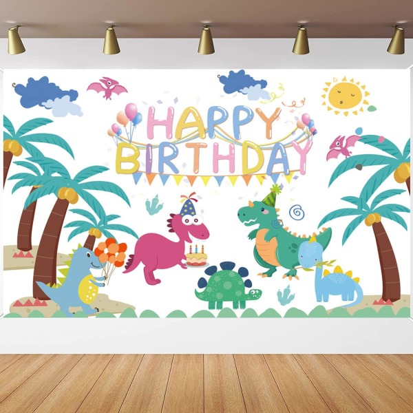 Akvarell Dinosaur Bakteppe Tegneserie Dinosaur-tema Bursdag Bakgrunn Jungel Dyr Tegn Vegg Banner for fest Dekorasjonsutstyr