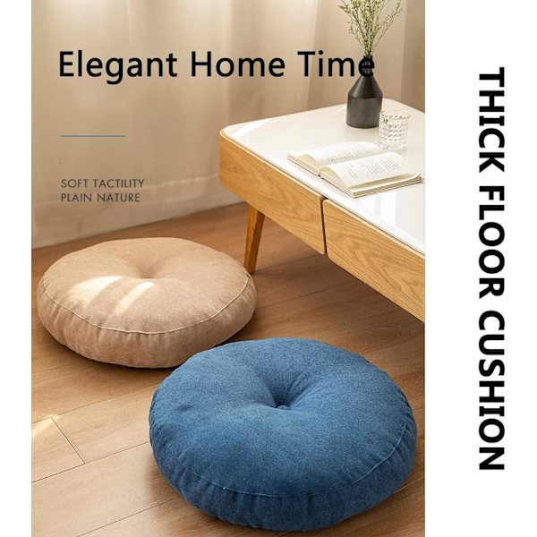 Rund golvkudde 55 cm, boosterkudde klädd i 100 % bomull extra fast tjock sittdyna vuxenstol/fåtölj/trädgårdsstol beige,C
